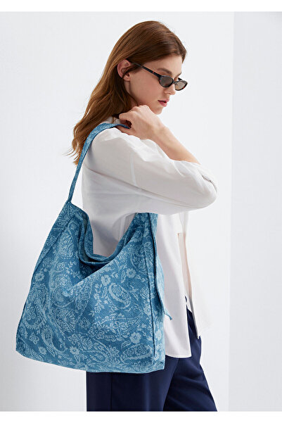 Mavi Etnik Desenli Denim Omuz Çantası 1913823-31558