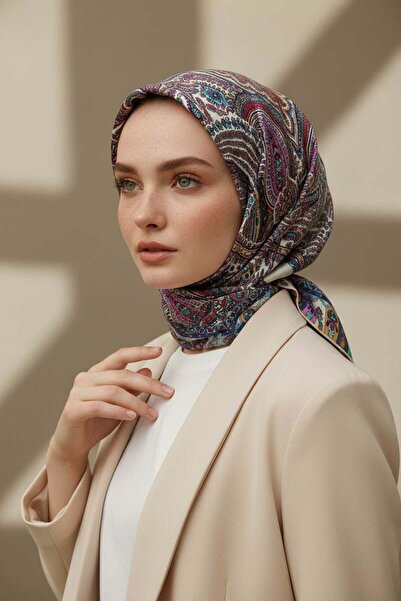 Vissona 100% twill silk etro patterned cream colored 90x90 scarf sewing metho...