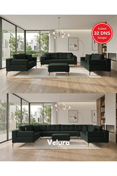 Velura Home & Living Zeri Modüler Yataklı 3 Adet Üçlü Kanepe & 3'lü Koltuk (3...