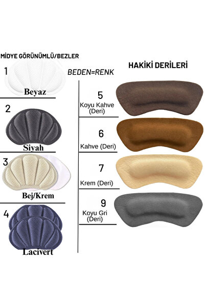 Ayakkabı Arkası Topuk Vurma Önleyici+ Çok Az Ayakkabı Numara Küçültücü+ Yırtık Gizleyici, Hakiki Deri veya Midye Görünümlü Ped Çeşitleri(1 Çift)