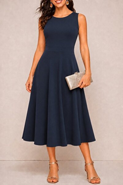 Generic Brand Women's Strappy Round Neck Midi Janjan Crepe Dress