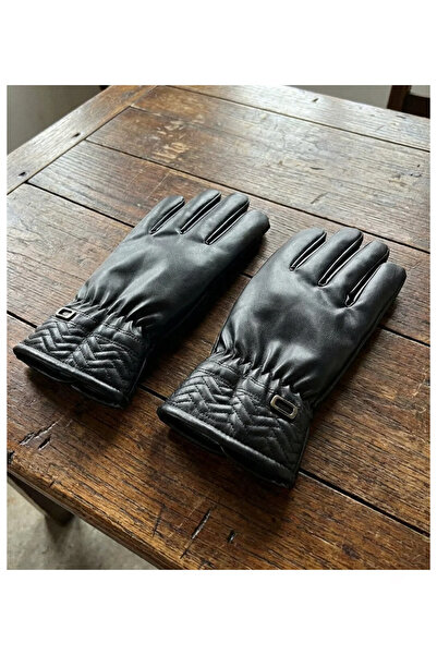 PIECE SIGNATURE Men's Faux Leather Gloves with Fur Inside