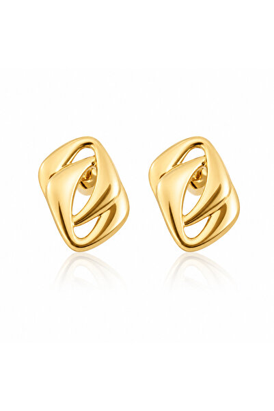 Asimetrik Gold Renk Altın Kaplama Çelik Kadın Küpe