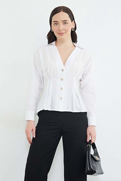 Fulla Moda Beli Pensli Pileli Gömlek