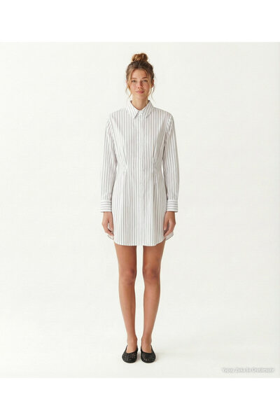 Yargıcı Plain Shirt Collar Long Sleeve Dress
