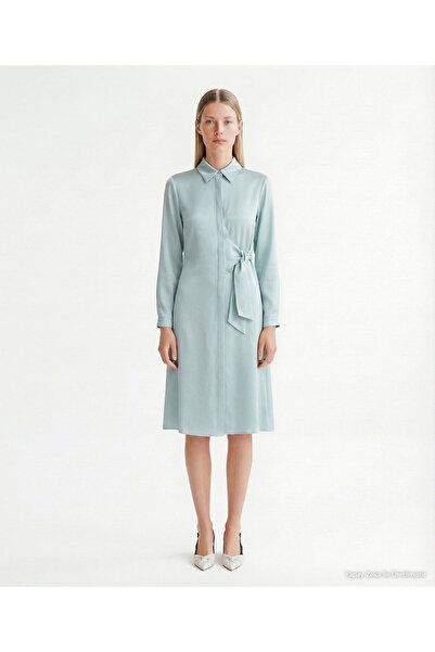 Yargıcı Plain Shirt Collar Long Sleeve Dress