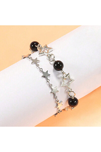 Choice Black Y2K Celebrity Couple Bracelet Set, Imitation Pearl Star Friendsh...