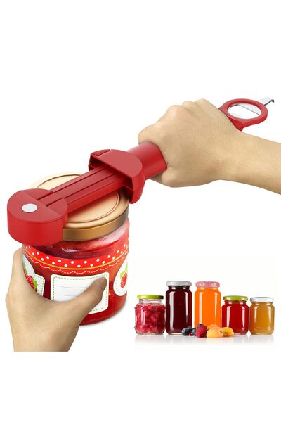 Choice Red Multifunctional Bottle Opener Stainless Steel Lid Opener Adjustabl...