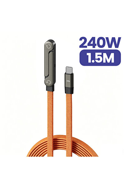 Choice5 كابل شحن سريع قابل للطي بقوة 240 واط وطول 1.5 متر باللون البرتقالي، 2...