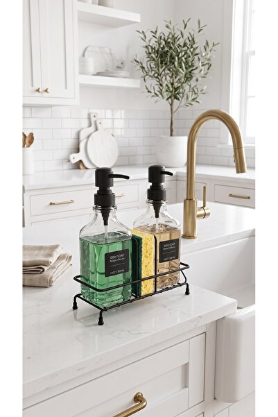NTC METAL Set of 2 Glass Liquid Soap Dispensers |   Thermoplastic Coating |  ...