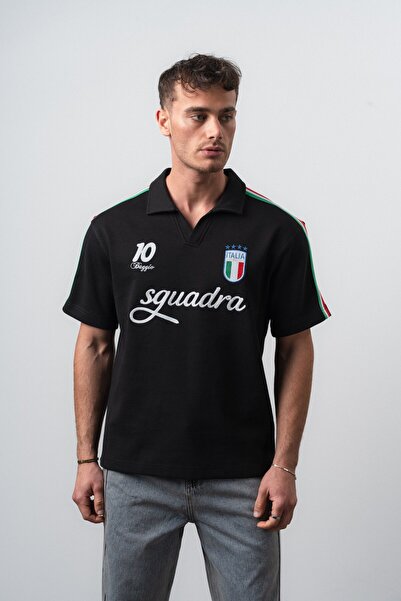 Respire Men's Sguadra World Cup Regular Fit Polo Neck Fan T-Shirt Black