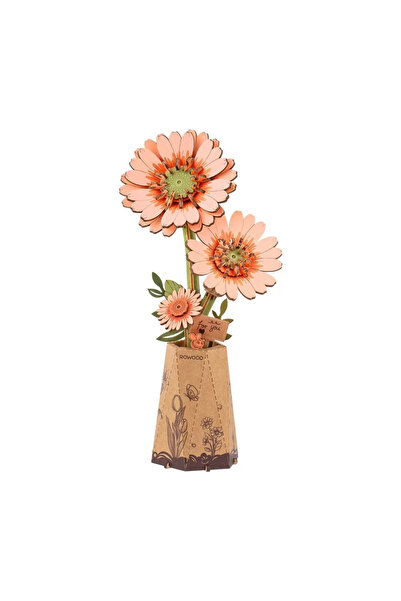 ROWOOD Puzzle 3D Gerbera portocaliu deschis, lemn, RoLife, 132 piese