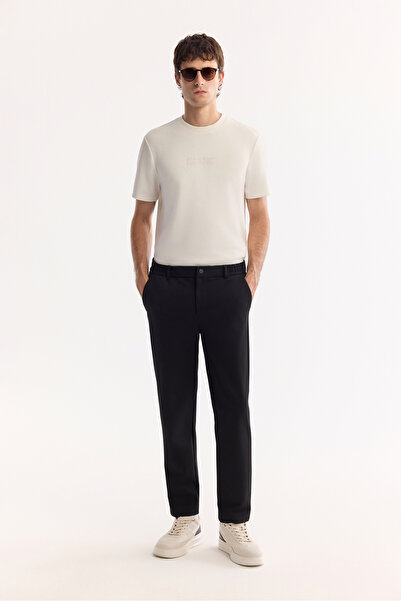Avva Men's Black Slim Fit Chino Trousers with Elastic Sides, Viscose Blend A5...