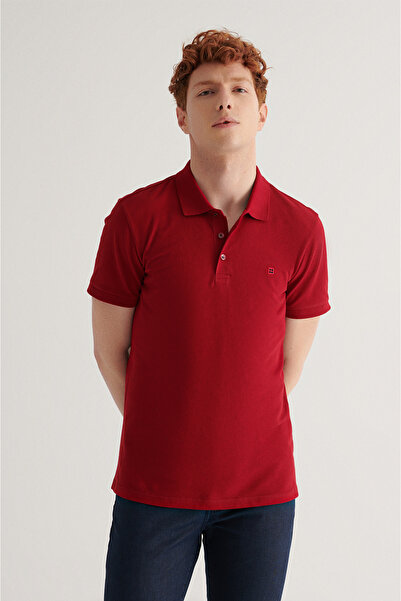 Avva Men's Claret Red 100% Cotton Cool Polo Collar T-Shirt E 001004