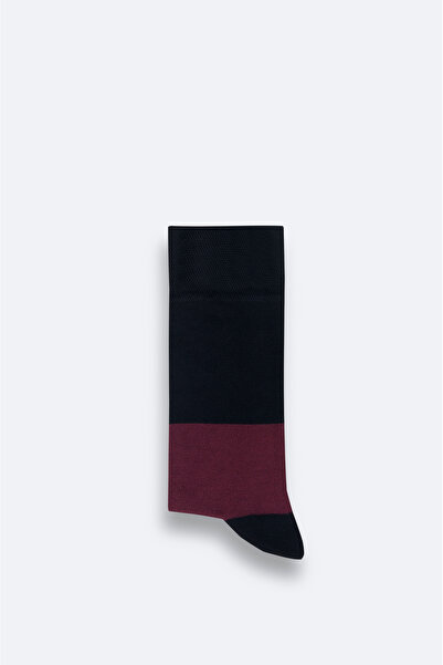Avva Men's Black-Burgundy Blocked Bamboo Socks A42Y8509