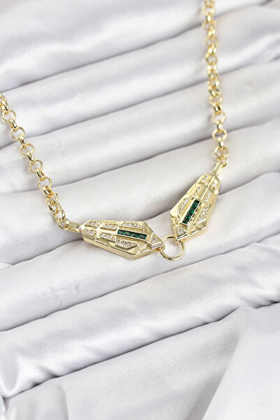 deluxe takı ve giyim Brass Gold Color Zircon Stone Serenay Necklace