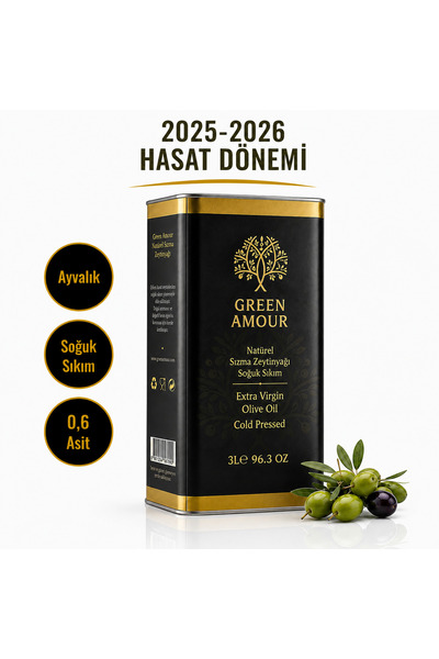 Green Amour Ayvalık Soğuk Sıkım Naturel Sızma Zeytinyağı 3litre