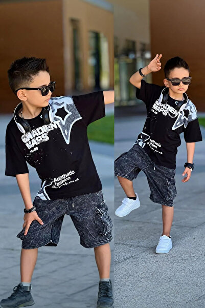 Minigimin Cicileri My Little Boy's Star Printed Washable Boy's Shorts Set - B...