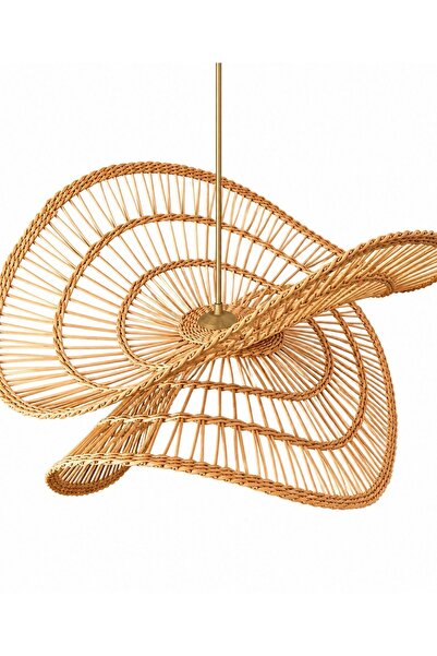Joujou RIVA AVİZE 60 Cm Çap | El Yapımı Rustik Rattan Hasır Avize| Doğal İska...