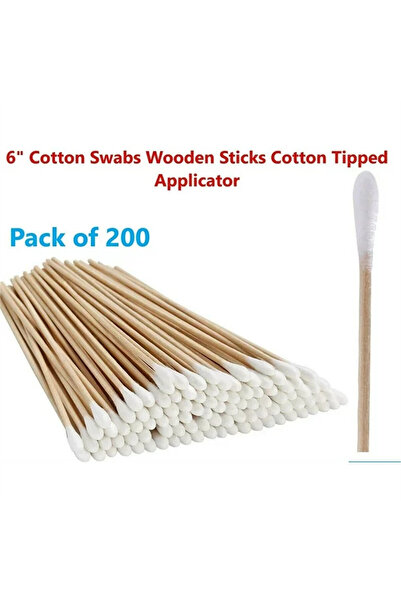 Choice as show 200pc Cotton Swab 6-Inch Single Head Degreased Wood Swab Cotto...