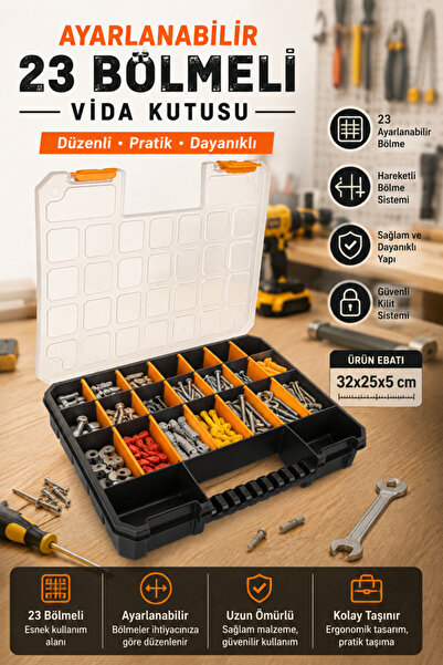 Begin Power Slim Organizer Takım Çantası Ayarlanabilir 23 Bölmeli Vida Kutusu