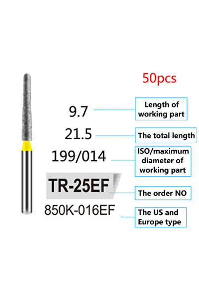 Choice TR-25EF 50 قطعة/كيس رؤوس حفر ماسية للأسنان FG 1.6 مم للاستخدام مع قبضة...