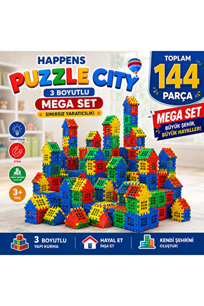 HAPPENS Puzzle City 3D Eğitici Yapı Taşları Oyuncak Plus Plus Blockland Akıl Sayı Küpü Akıllı Sayılar