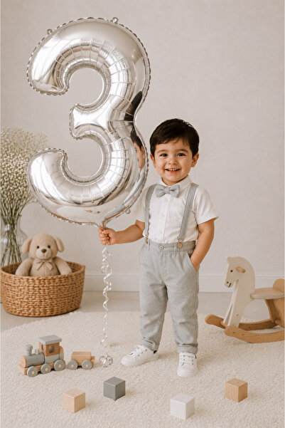 Folyo Balon Gümüş 3 Rakamı 100 Cm - 3 Yaş Balonu