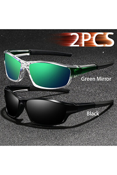 Choice6 GreenMirror-Black 2PCS Fashion Vintage Men Women Clear Frame Sunglass...