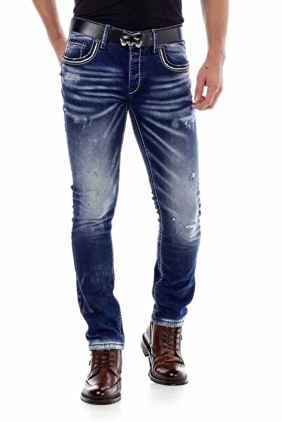 Cipo&Baxx Men's Blue Washed Dark Jeans