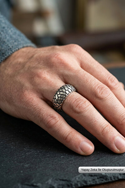Begondio Stone Patterned Special Design Masculine Adjustable Men's Ring