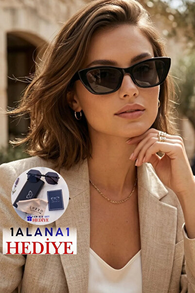 Lozzo نظارات شمسية نسائية UV400 سوداء للعين القطط 23009 C2