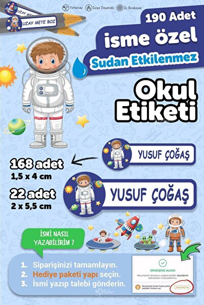 MSticker Okul Etiketi Kalem Defter Etiketi Uzay Özel Isim Yazılabilen Etiket ...