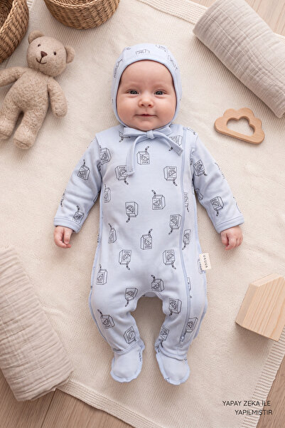 VAUVA Jumpsuit Newborn Baby Patterned 100% Cotton Jumpsuit with Hat