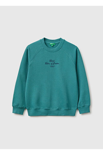 United Colors of Benetton Boy's Petrol Green Embroidered Front Ribbed Raglan ...