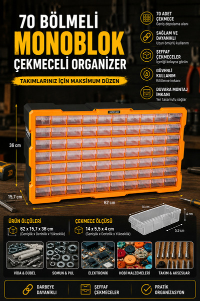 Begin Power 70 Bölmeli Monoblok Çekmeceli Organizer Mega Boy 6015