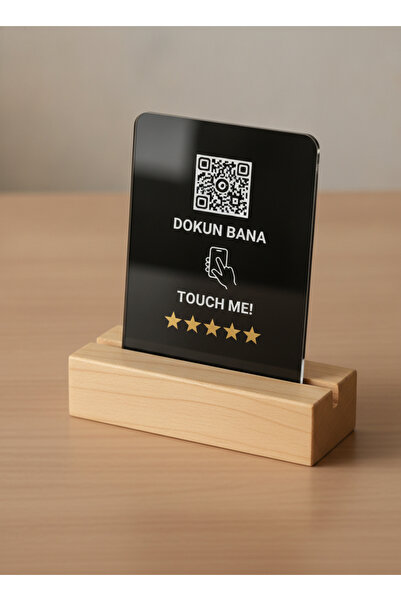 OnTheRun Ahşap Masaüstü Stand NFC QR Kart Tutucu