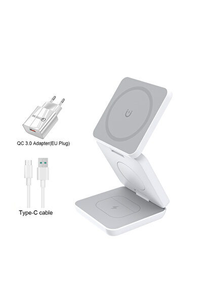 Choice White EU Plug Wireless Charger 3 in 1 Foldable Magnetic Wireless Charg...