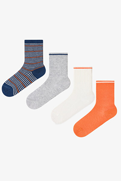 Penti Boy's Energic Orange Cotton Striped 4 Pairs of Socks