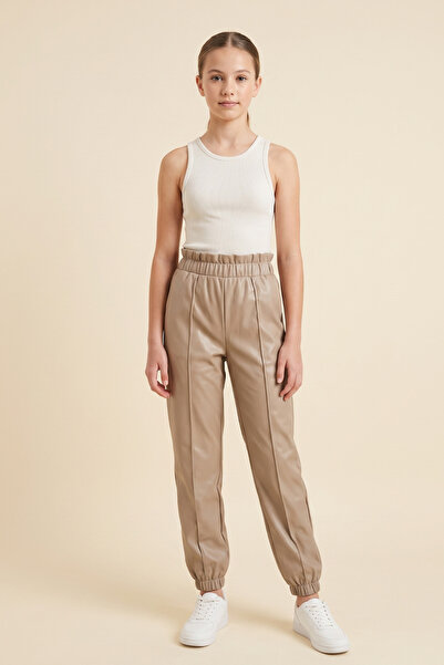 CRASSİ Girl's Leather Trousers with Elastic Waist