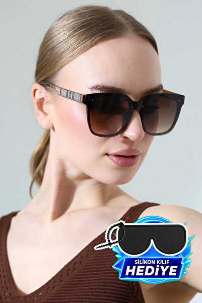 MİLANO KORS Women's Brown Frame Brown Glass Colorful Glitter Detailed Sunglasses