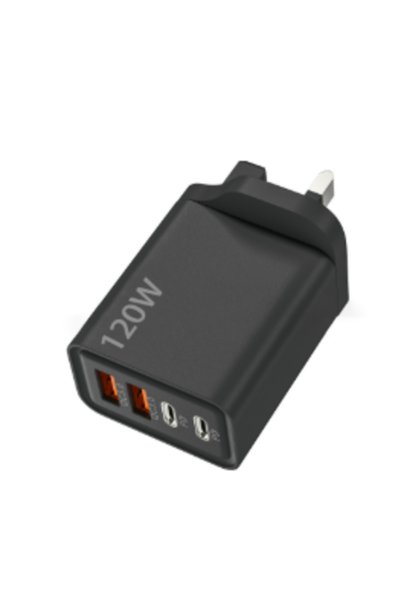 Choice شاحن متعدد المنافذ بقوة 120 واط مع قابس بريطاني أسود، شاحن سريع USB من...