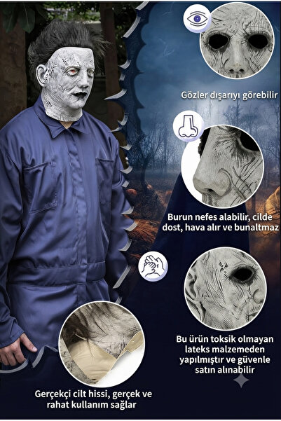 StoreYVZ Siyah Saçlı Michael Myers Lateks Yüze Tam Yapışan Et Maske Korku Mas...