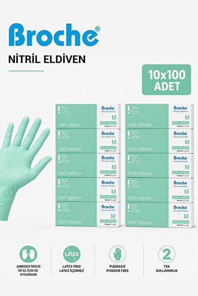 Broche Powder-free nitrile gloves, size m, turquoise green/teal green, 10-pie...