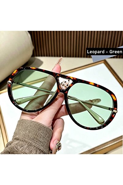 Choice5 Leopard Green QVQV Oversized Trendy Leopard Green Sunglasses Women Su...