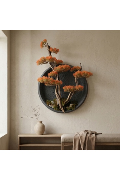 Decoroon El Yapımı Driftwood Bonsai – Turuncu Yapay Yapraklar ve Gerçek Ağaç ...