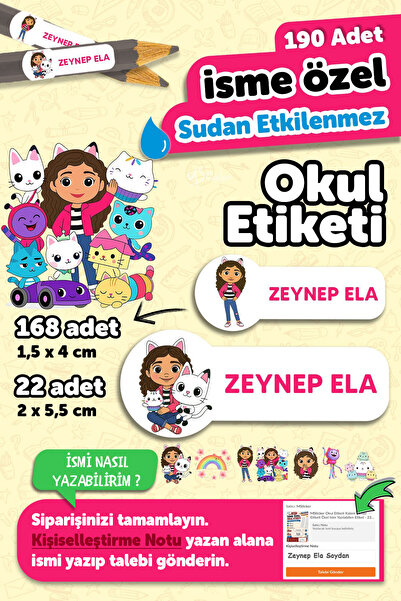MSticker Okul Etiketi Kalem Defter isimli Etiket Isim Yazılabilen Gabbye - 19...