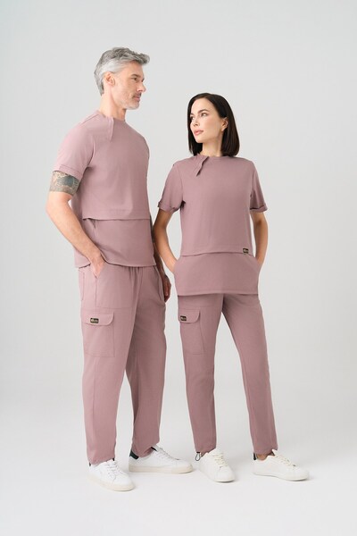 ÇİZGİ MEDİKAL Dusty Rose Zero Best Lycra Scrubs Suit Two-Way Stretch Fabric D...