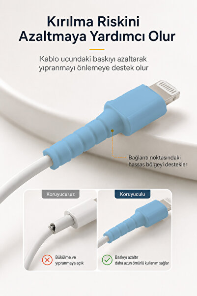 omilife Mavi Apple iPhone Kablo Ucu Koruyucu Silikon Lightning Şarj Kablosu Kırılma Önleyici Aparat