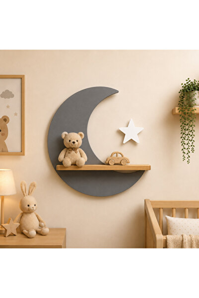 MAKS HOME Ahşap Çocuk Odası Duvar Rafı 🌙 Ay | Doğal Ahşap & MDF | Dekoratif ...